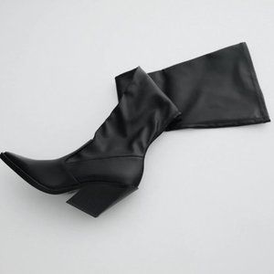 NWT Zara Black Tall Shaft Heeled Cowboy Boots, 7.5/38